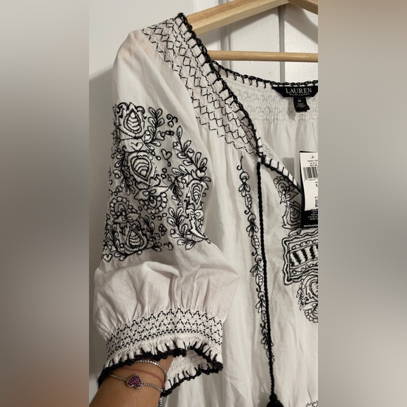 Ralph Lauren Black Label Embroidered Cotton  voile smocked dress NWT Size 14 - Picture 6 of 7